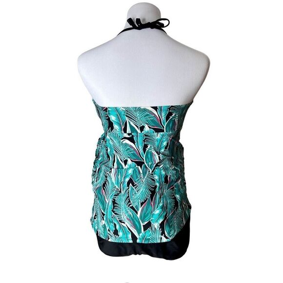 BOGOF Isabel Maternity 2pc Tankini Swimsuit Tropical Green Halter Black Bottom - Picture 4 of 15